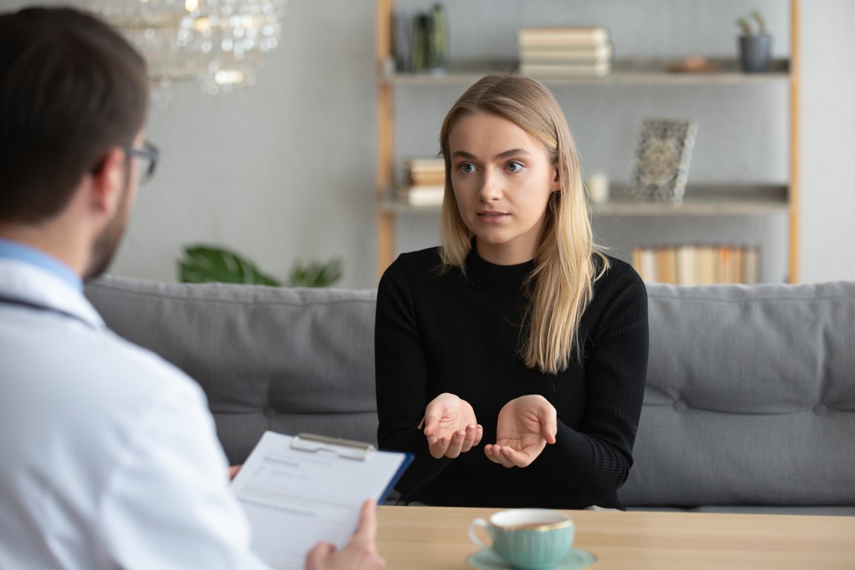 Девушка ведет общение с врачом